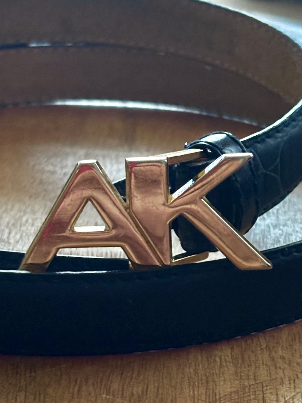 Vintage Anne Klein for Oroton Skinny Logo Belt Black Leather - hard to find! - L